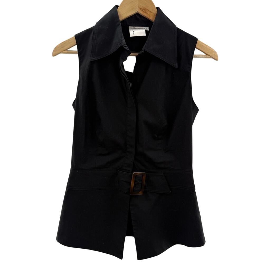 Finley Sleeveless Long Length Open Ladder Back Blouse Built In Belt Size Small